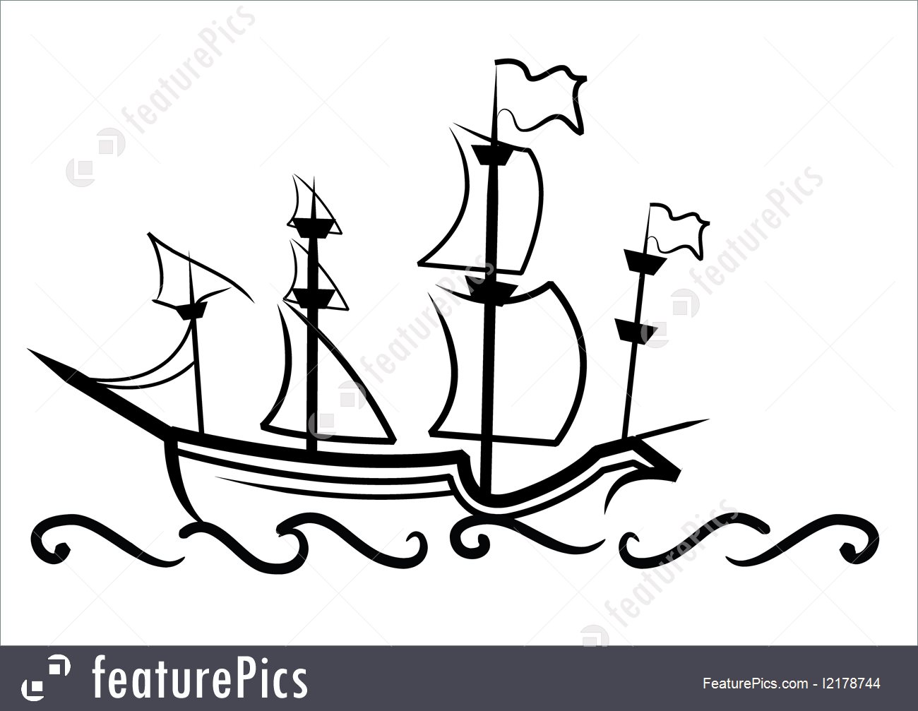 1300x1007 English Great Ship Illustration - Ship Line Drawing