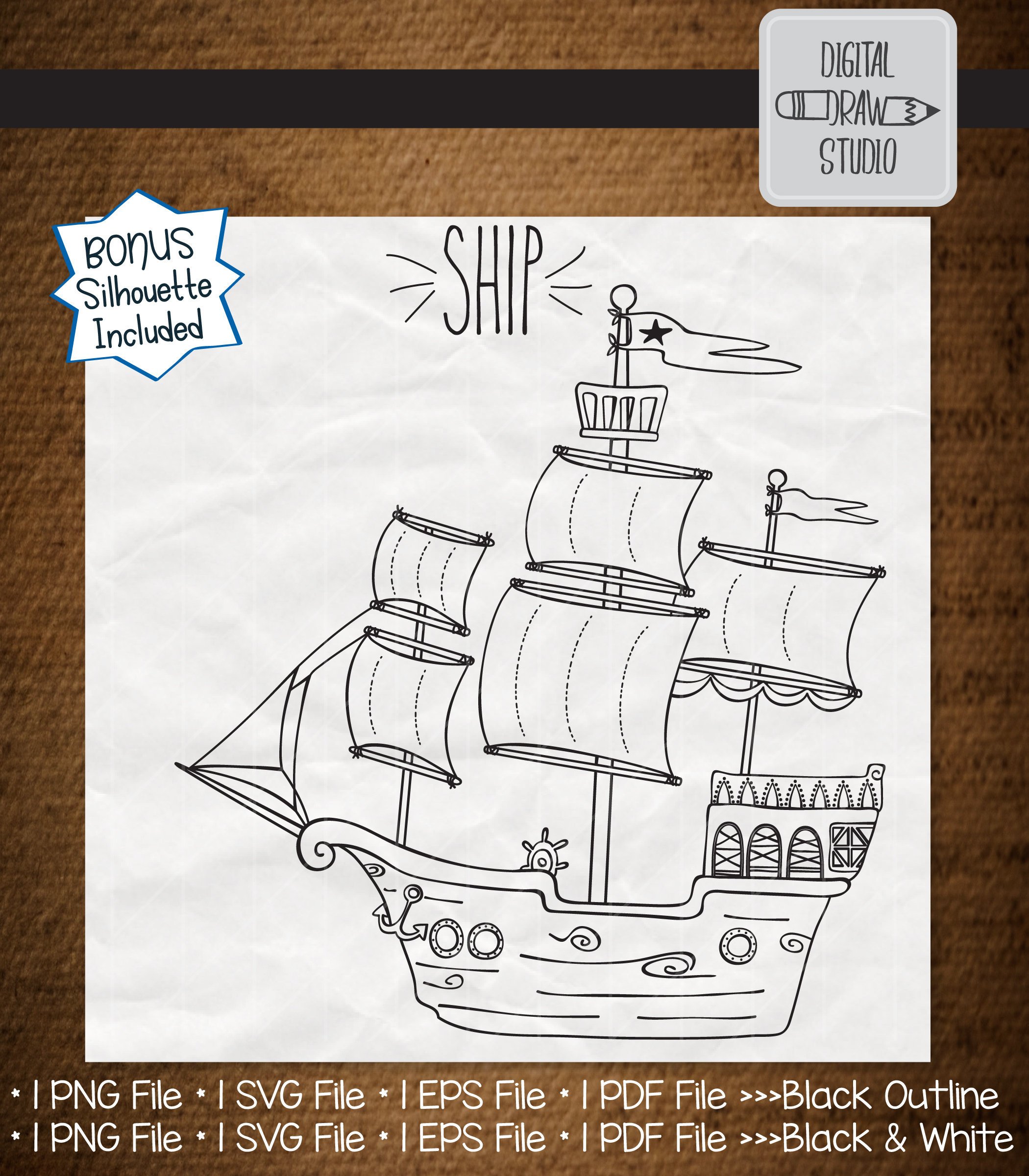 2100x2400 hand drawn pirate ship clip art sail boat silhouette vector etsy - Ship Outline Drawing