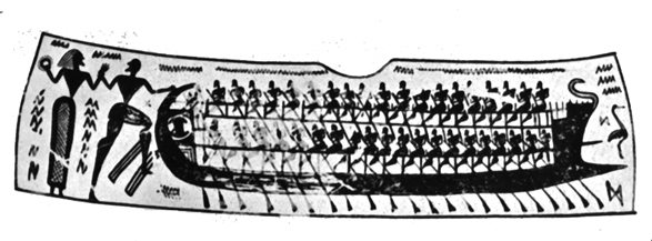 587x217 The Outline Drawing Of The Ship Depiction From The Thebes Krater - Ship Outline Drawing