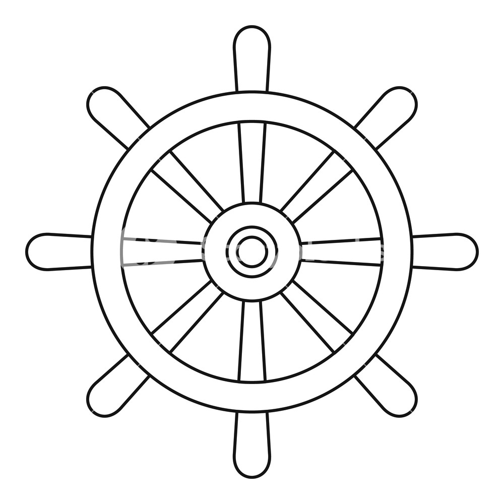 1000x1000 Wooden Ship Wheel Icon In Outline Style Isolated Vector - Ship Outline Drawing