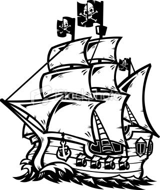 320x380 Pirate Ship Cartoon, This Design Is A Solid Black Shape - Ship Outline Drawing