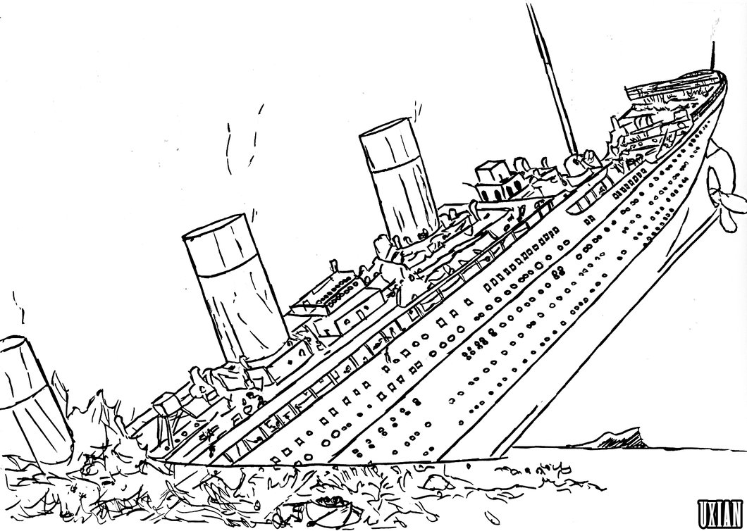 1060x754 titanic outline drawing titanic sinking - Ship Outline Drawing