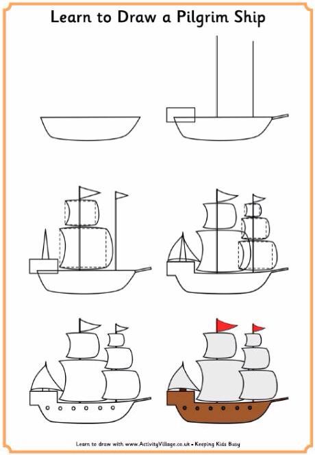 460x663 learn to draw a pilgrim ship kids drawings, learn to draw - Ship Step By Step Drawing