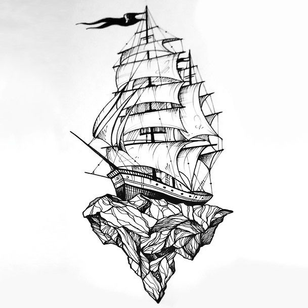 609x610 best ship on rock tattoo design for customer ideal sketch - Ship Tattoo Drawing