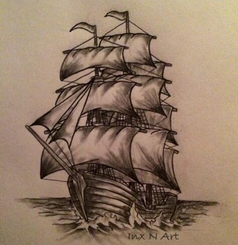 472x486 Inx N Art On Twitter - Ship Tattoo Drawing
