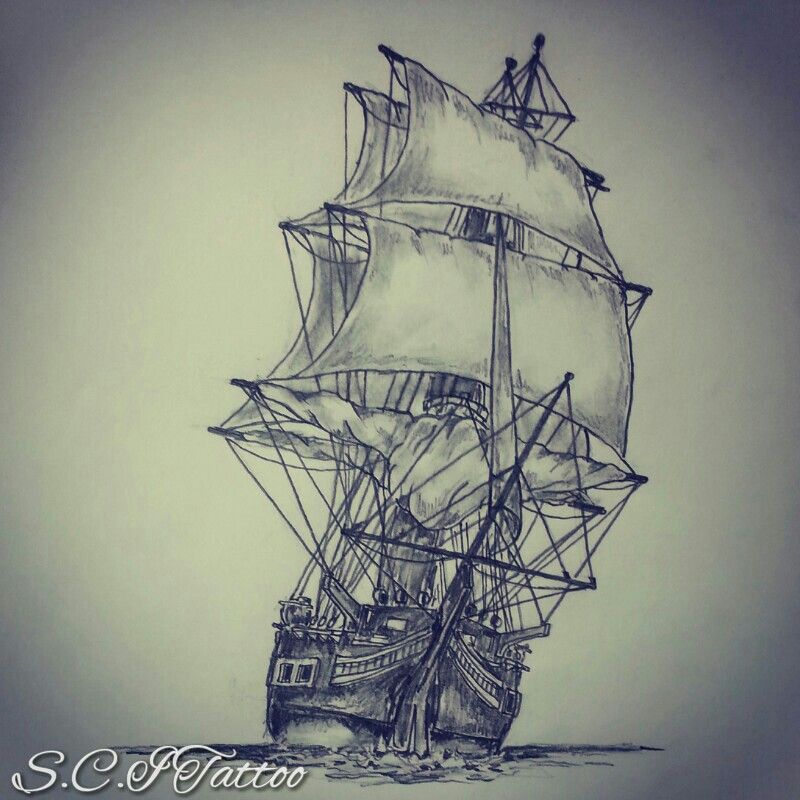 800x800 Ship Tattoo Sketch - Ship Tattoo Drawing