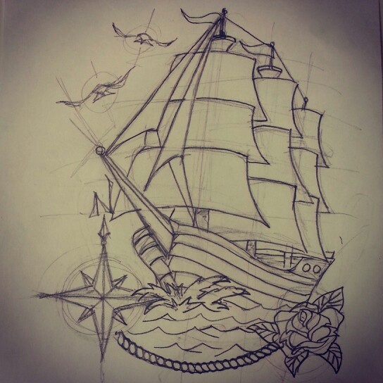 544x544 Traditional Ship Tattoo Tattoo Art Sketches - Ship Tattoo Drawing