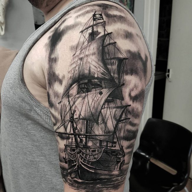 650x650 striking pirate ship tattoo designs - Ship Tattoo Drawing