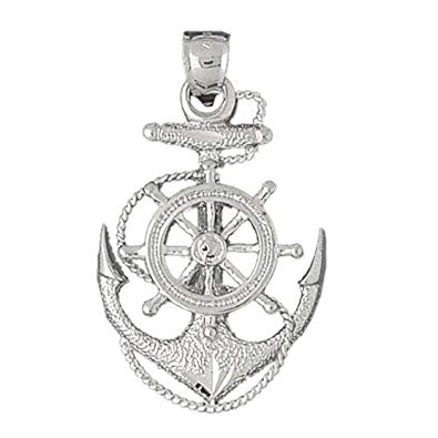 395x395 kampc white gold anchor with ships wheel pendant - Ship Wheel Drawing
