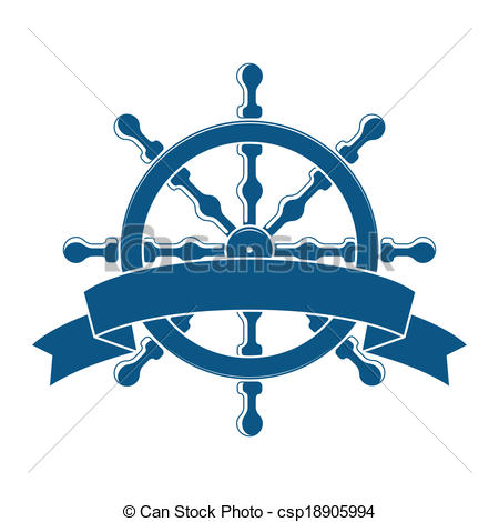 450x470 Ship Wheel With Banner Nautical Emblem Vector - Ship Wheel Drawing