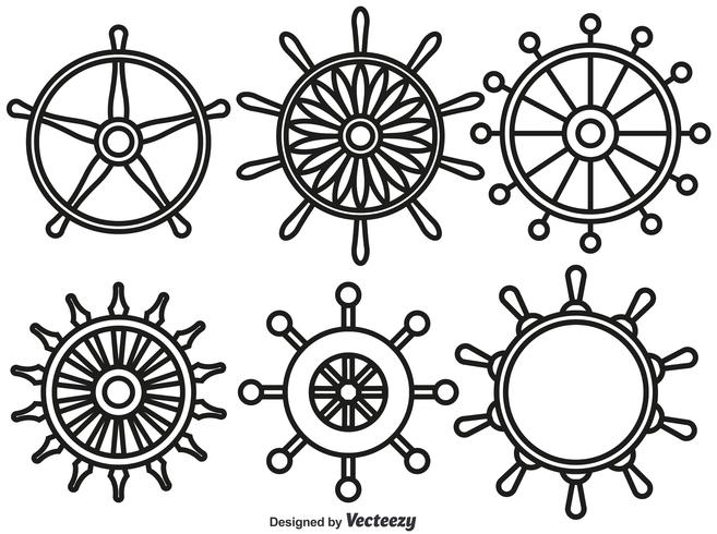 657x490 Vector Set Of Ship Wheels Line Style Icons - Ship Wheel Drawing