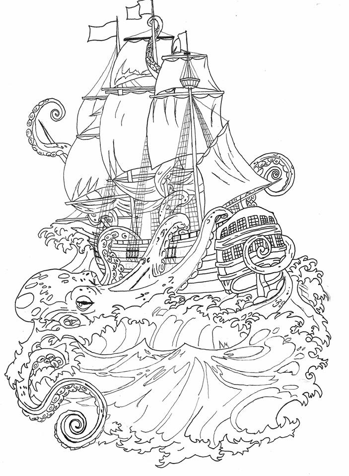 703x960 octopus shipwreck drawing - Shipwreck Drawing