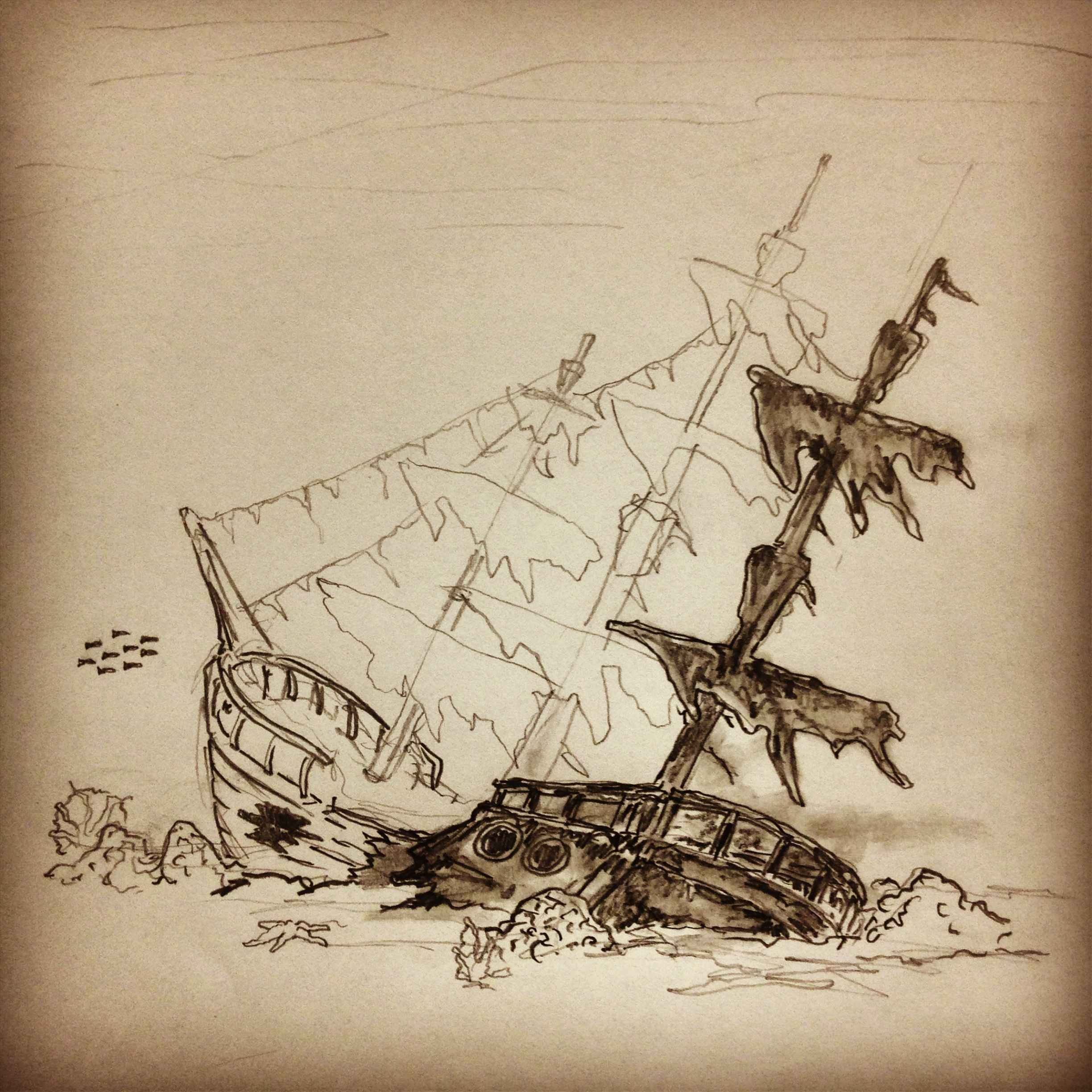 2448x2448 progress shot on this tattoo art sketches - Shipwreck Drawing
