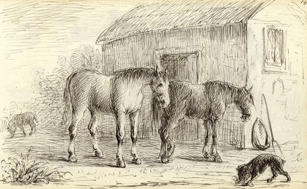 600x369 j d croome, shire horses in yard - Shire Horse Drawing