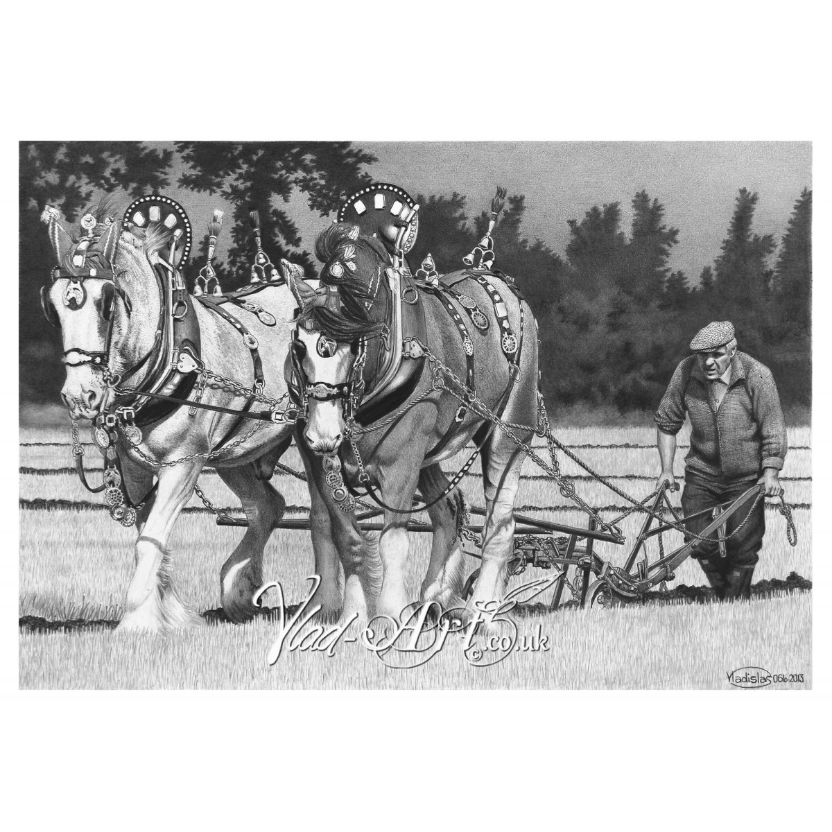 1200x1200 The Old Ploughman With Shire Horses Pencil Drawing - Shire Horse Drawing