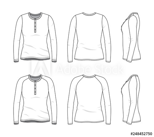 500x443 Blank Clothing Templates Of Women Long Sleeve Button Tee, Shirt - Shirt Drawing Template