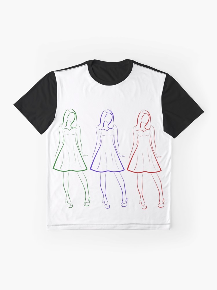 750x1000 colored outline drawing of three girls in dresses t shirt - Shirt Outline Drawing