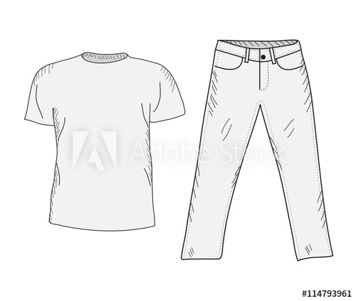 500x424 T Shirt And Jeans Sketch Set Things In The Style Of Hand Drawing - Shirt Sketch Drawing