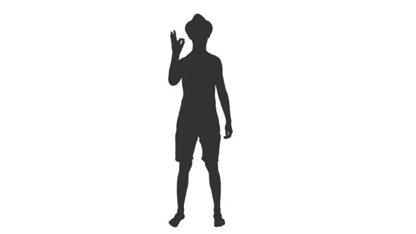 590x332 Silhouette Of Young Shirtless Man In Shorts And Hat Showing Ok - Shirtless Man Drawing
