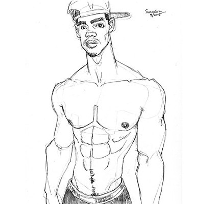 794x794 Urban Muscle Pencil Drawing Of Young Shirtless Black Etsy - Shirtless Man Drawing