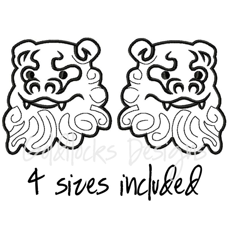 794x794 shisa head japan embroidery design in both left and right etsy - Shisa Dog Drawing