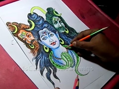 480x360 how to draw lord shiva with heads color drawing - Shiva Drawing