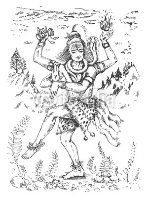 300x400 vector illustration of dancing lord shiva, indian god of hindu - Shiva Nataraja Drawing