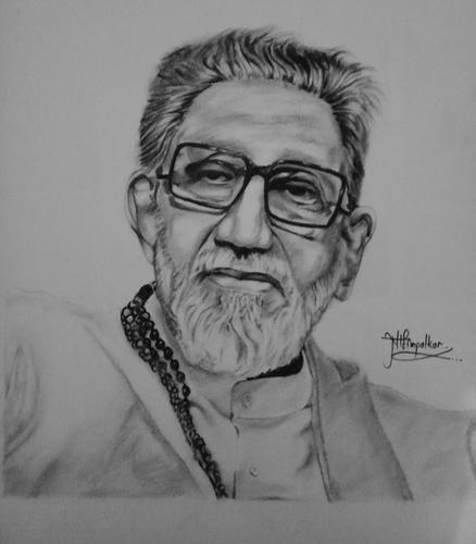 438x500 Balasaheb Thackray Portrait Sketch, Size Rs Portrait - Shivaji Maharaj Drawing
