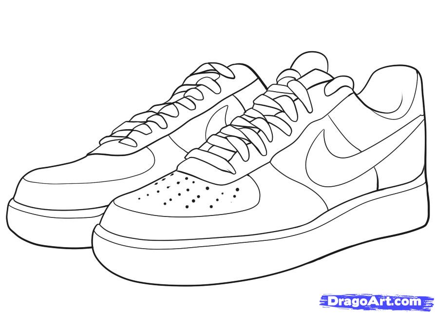 893x642 how to draw nike, how to draw air force ones, step - Shoe Drawing