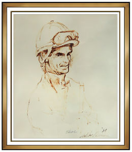 260x300 Leroy Neiman Original Ink Drawing Signed Horse Racing Willie - Shoemaker Drawing