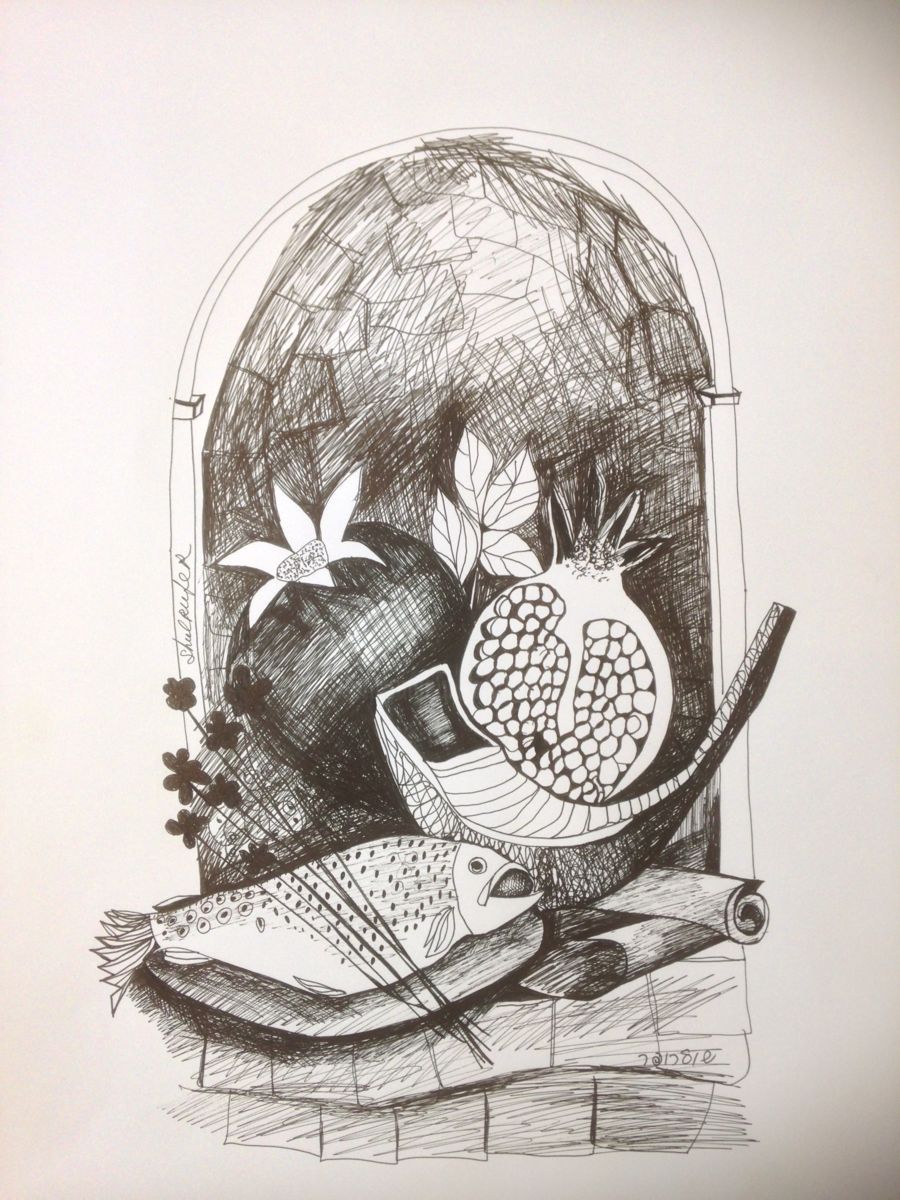 900x1200 Still Life With Shofar Drawing - Shofar Drawing