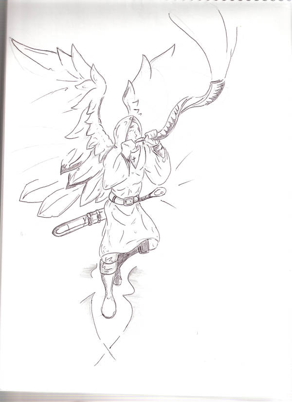 600x826 Angel Blowing Shofar - Shofar Drawing