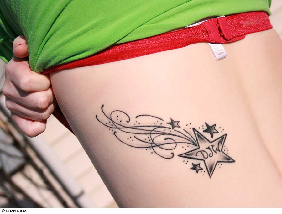 900x683 Sweet Girls Shooting Stars Themed Tattoo Design - Shooting Star Tattoo Drawings
