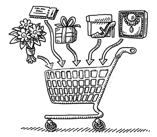 502x439 shopping cart adding products drawing stock vector - Shopping Cart Drawing