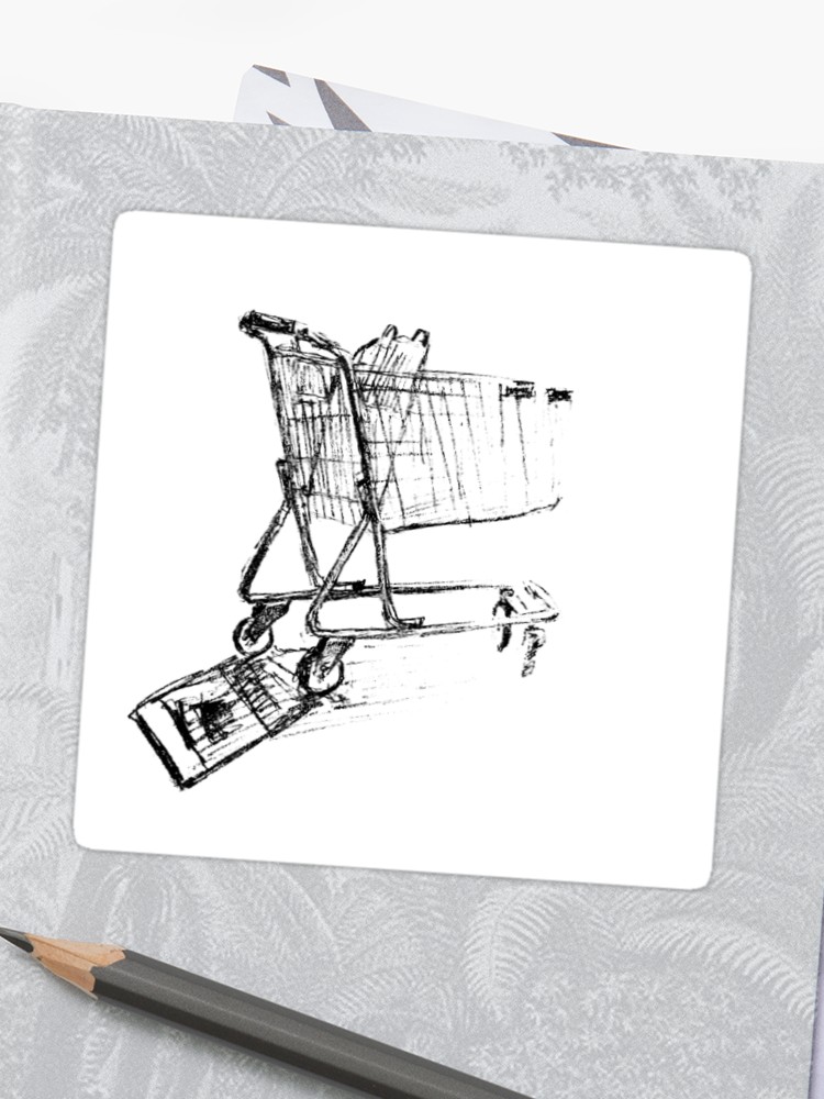 750x1000 shopping cart line drawing sticker - Shopping Cart Drawing