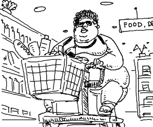 300x250 Fat Woman Shopping Drawing - Shopping Drawing