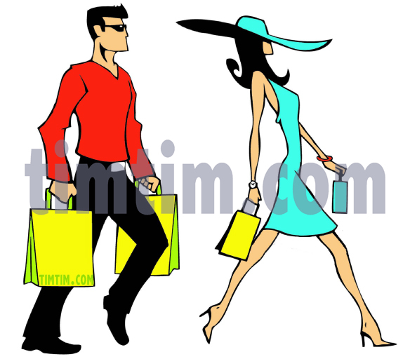 584x512 Free Drawing Of Couple Shopping From The Category Beauty Fashion - Shopping Drawing