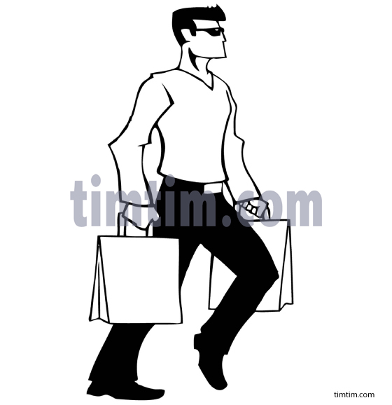 560x578 Free Drawing Of Man Shopping Bw From The Category Beauty Fashion - Shopping Drawing