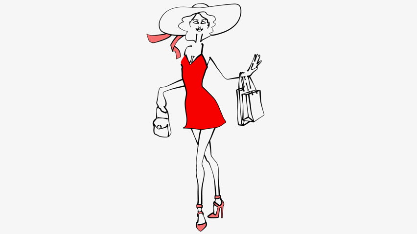 852x480 Shopping Girl Drawing Animation Two Stock Footage Video - Shopping Drawing