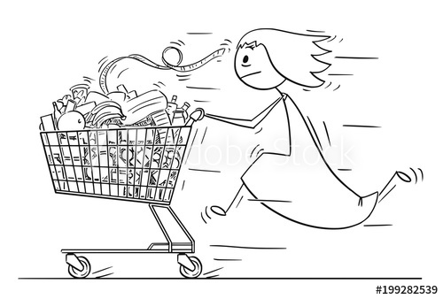 500x338 cartoon stick man drawing conceptual illustration of woman - Shopping Drawing