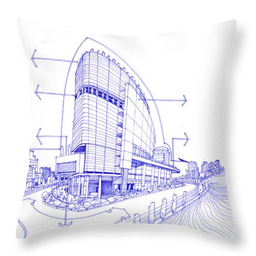 500x500 exterior sketch of a shopping mall throw pillow for sale - Shopping Mall Drawing
