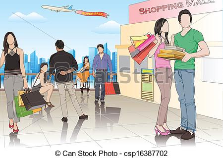 450x319 people in shopping mall easy to edit vector illustration - Shopping Mall Drawing