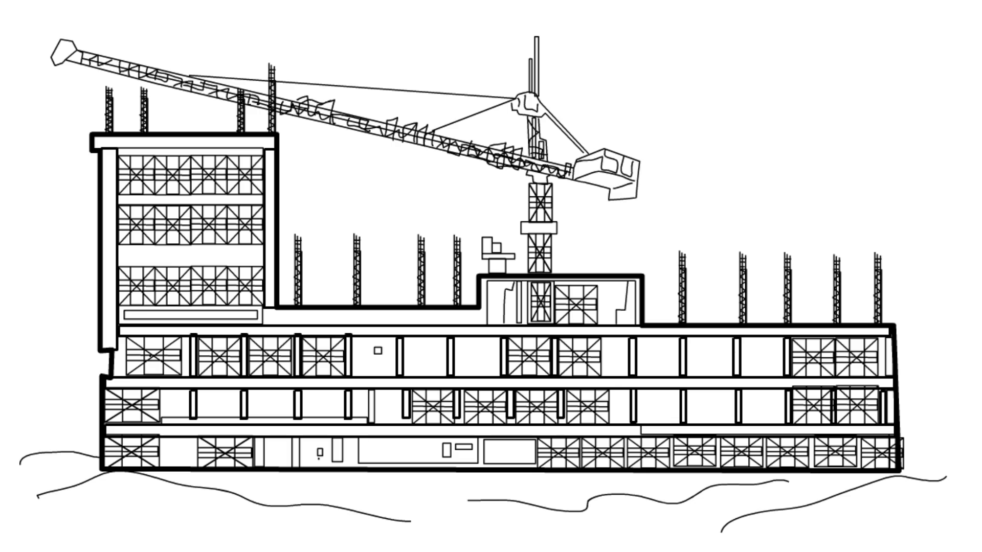 1920x1080 under construction shopping mall with overhead crane animation - Shopping Mall Drawing