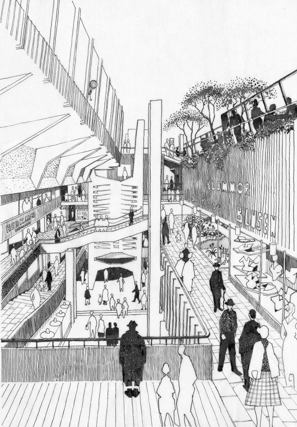 1000x1435 a concept drawing showing the interior of the mall architecture - Shopping Mall Drawing