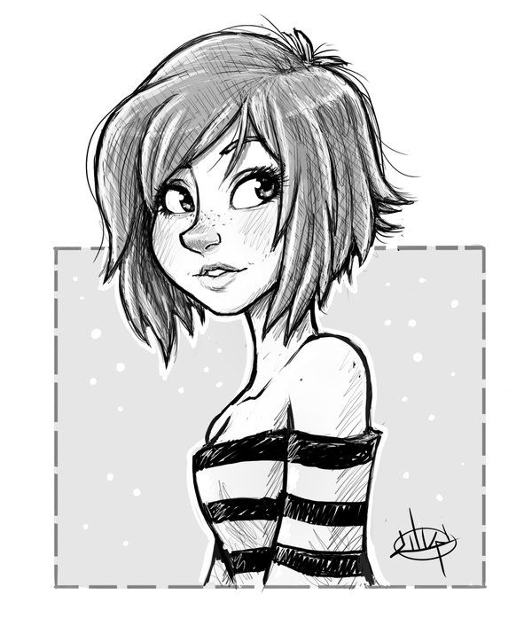 600x715 diy drawing short hair for free download - Short Hair Girl Drawing