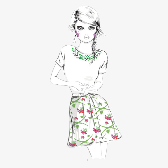 650x651 vector hand painted short skirt print embroidered beauty, vector - Short Skirt Drawing