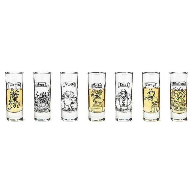 640x640 The Deadly Sins Shot Glasses Set Of Unique Shot Glass - Shot Glass Drawing