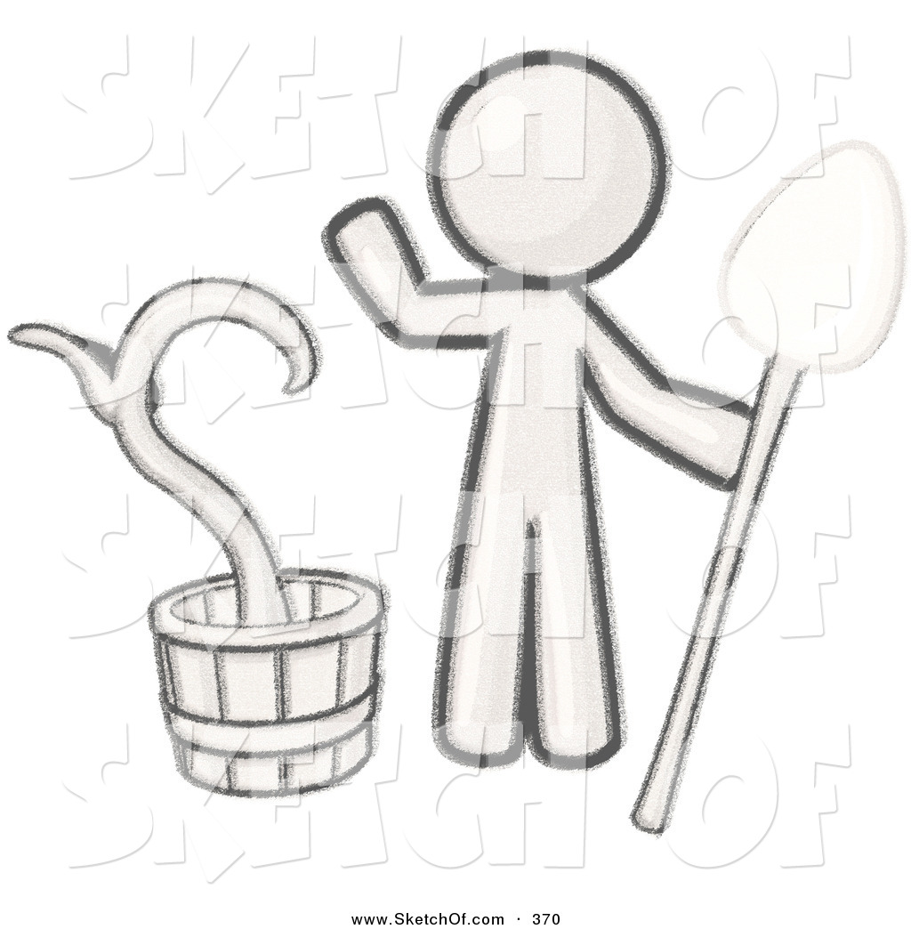 1024x1044 drawing of a sketched white design mascot man holding a shovel - Shovel Drawing