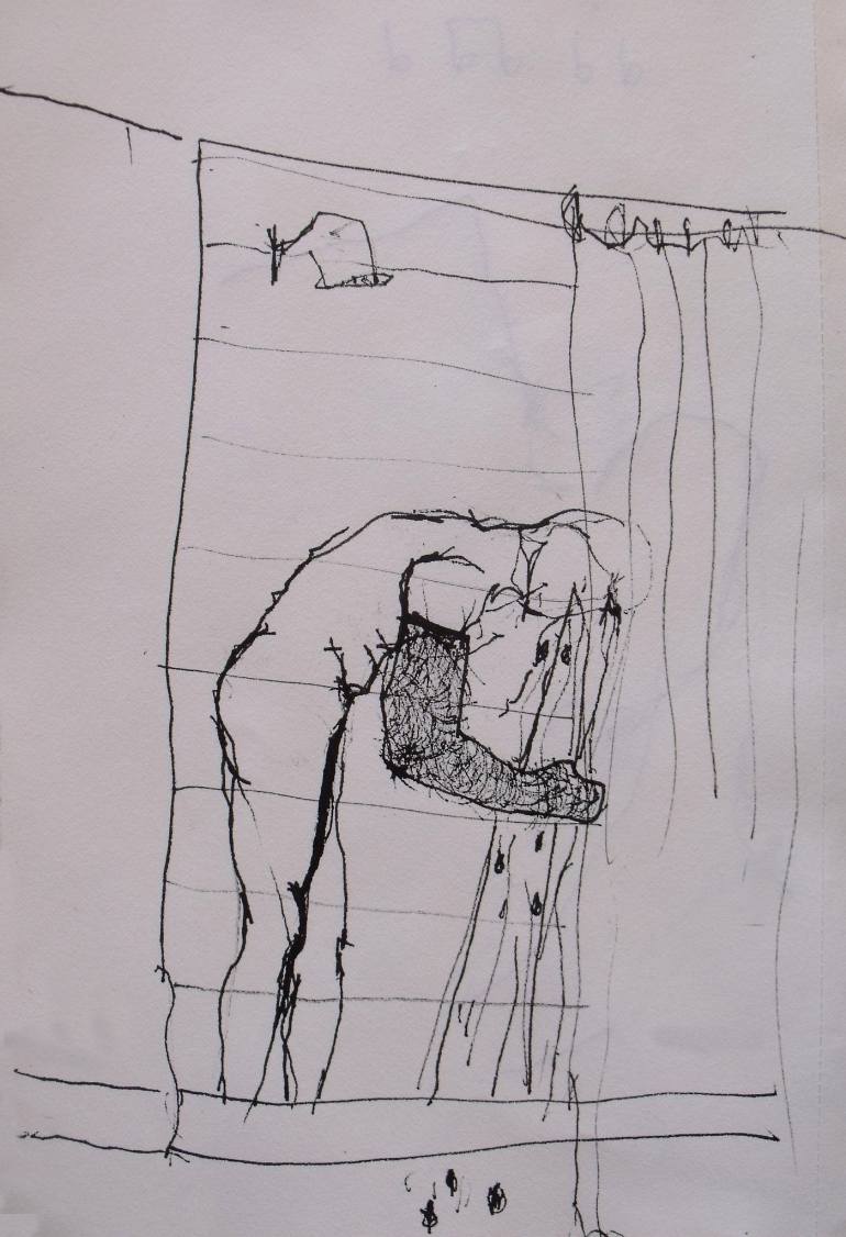 770x1126 crying with broken arm in the shower drawing - Shower Drawing