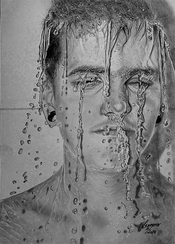 590x822 hyper realistic portraits in shower young drawings - Shower Drawing